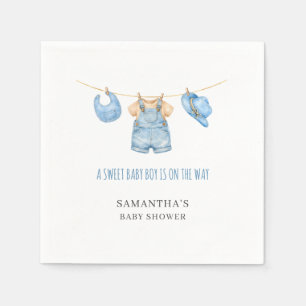 Sweet Baby Boy Clothesline Baby Shower Napkin