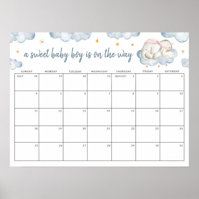 Sweet Baby Boy Gender Reveal Guess the date Poster (Front)
