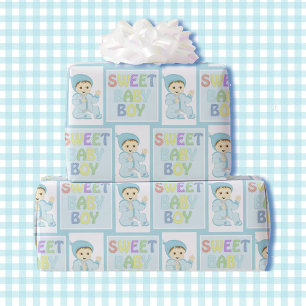 Sweet Baby Boy in Blue Baby Shower Cute Pastel Wrapping Paper