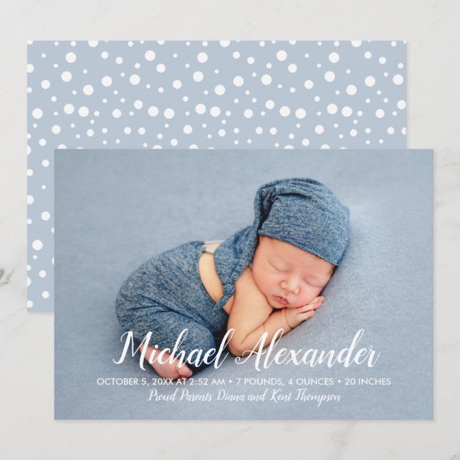 Sweet Baby Boy Photo Birth Announcements (Front/Back)
