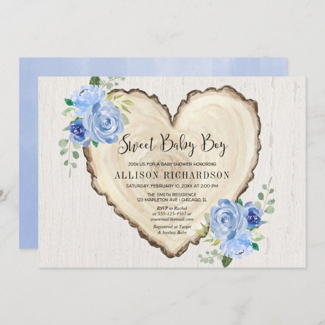 Sweet baby boy rustic valentines heart shower invitation (Front/Back)