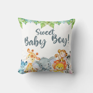 Sweet Baby Boy safari animals baby shower pillow. Cushion