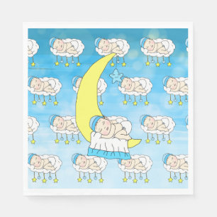 Sweet Baby boy Sleeping on Moon Baby Shower Napkin