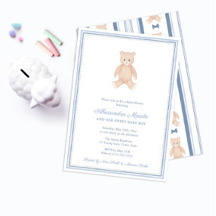 Sweet Baby Boy Teddy Bear Baby Shower Party Invitation