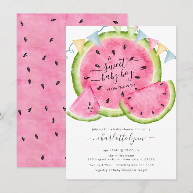 Sweet Baby Boy Watermelon Baby Shower Invitation (Front/Back)