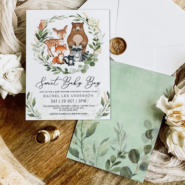 Sweet Baby Boy Woodland Greenery Animals Shower Invitation (Creator Uploaded)