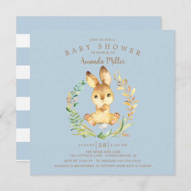 Sweet Baby Bunny Boys Baby Shower Invitation (Front/Back)