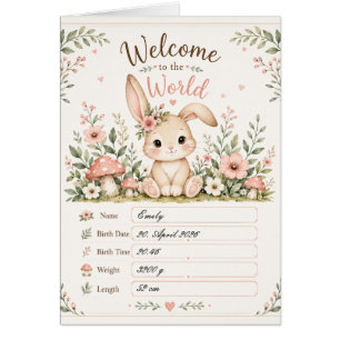Sweet Baby Bunny Design with Birth Details Fields
