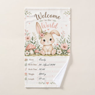 Sweet Baby Bunny Design with Birth Details Fields Hand Towel