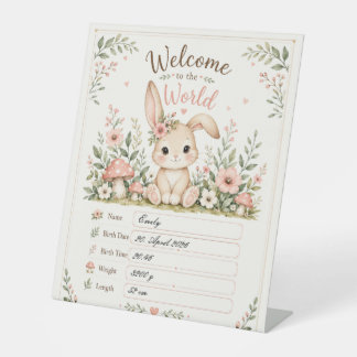 Sweet Baby Bunny Design with Birth Details Fields Pedestal Sign