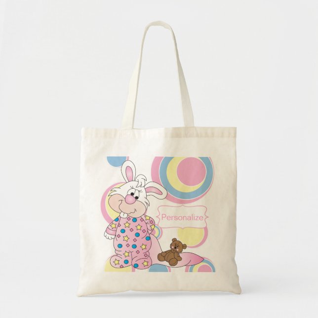 Sweet Baby Bunny with Pink Dots Tote Bag (Front)