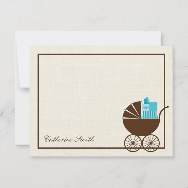 Sweet Baby Carriage Baby Thank You Card - Blue (Front)