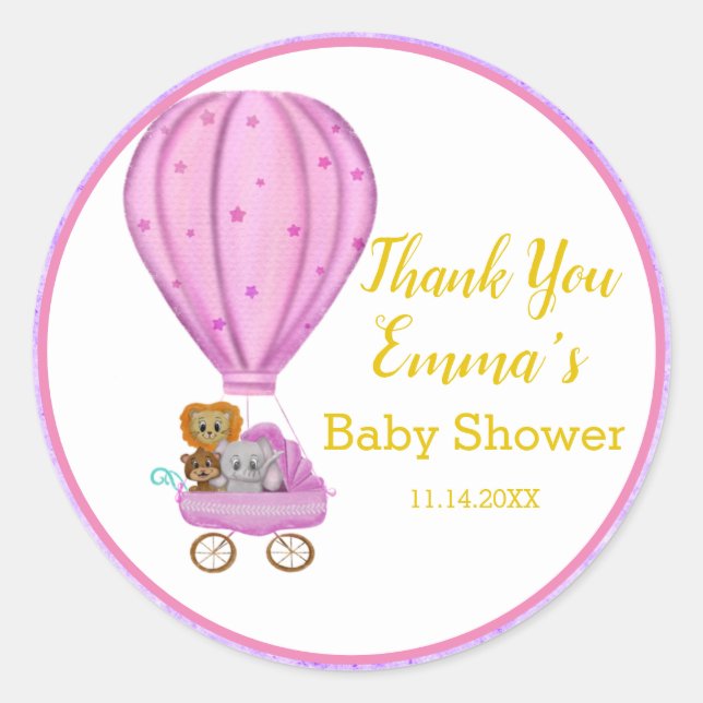 Sweet Baby Carriage Hot Air Balloon Thank You Classic Round Sticker (Front)