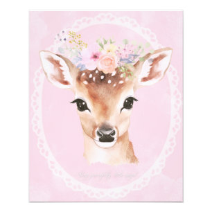 Sweet Baby Deer with Flower Crown   Pink Nursery  Photo Print