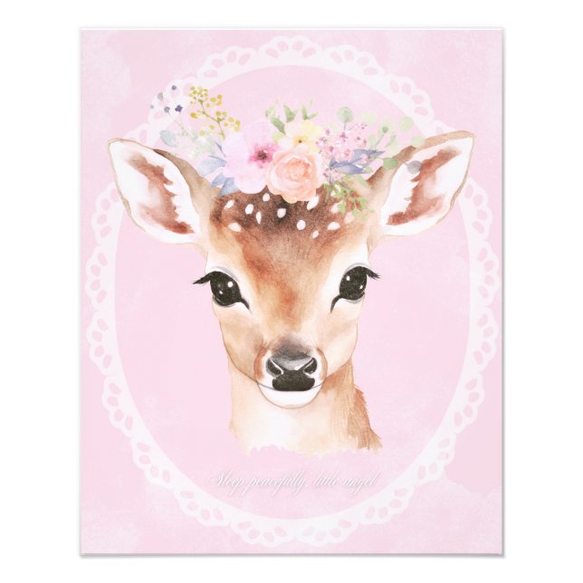 Sweet Baby Deer with Flower Crown | Pink Nursery  Photo Print (Front)