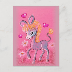 Sweet Baby Donkey With Hearts Postcard