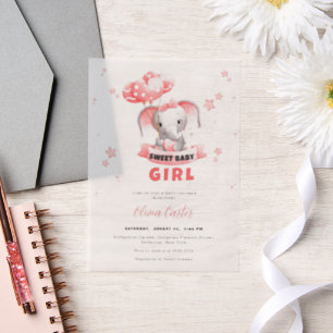 Sweet Baby Elephant Baby Shower Vellum Invitations