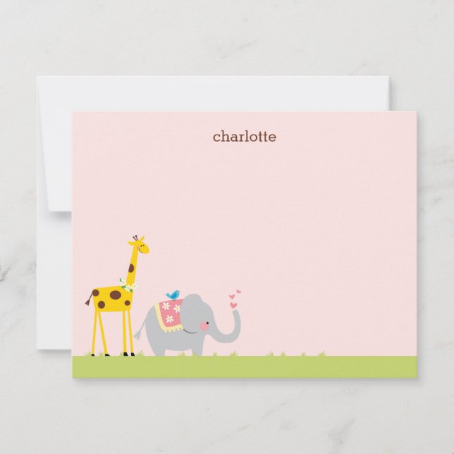 Sweet Baby Elephant, Giraffe and Birdie Note Card (Front)