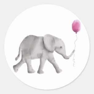 Sweet Baby Elephant Sticker Label, Pink Gift Tag
