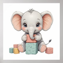 Sweet Baby Elephant Wall Art – Nursery Poster 