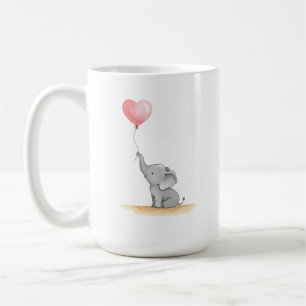 Sweet Baby Elephant with Pink Heart Balloon  Coffee Mug