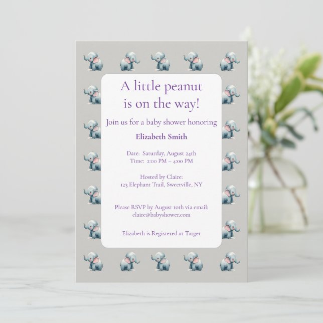 Sweet baby elephants newborn gift baby shower invitation (Standing Front)