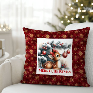 Sweet Baby Fawn Winter Scene Kids Room Decor Xmas Cushion