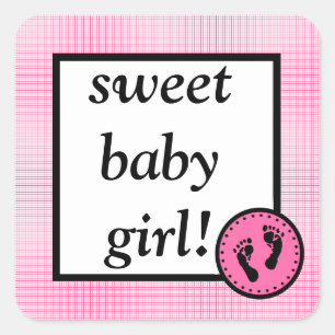 Sweet Baby & Footprints-Raspberry Square Sticker