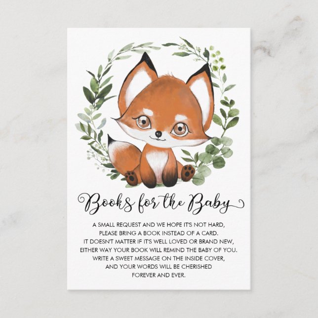 Sweet Baby Fox Woodland Greenery Book for Baby Enclosure Card (Front)