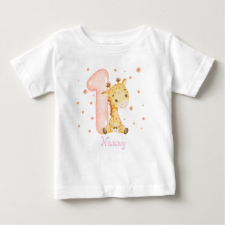 Sweet Baby Giraffe Girl First Birthday  Baby T-Shirt