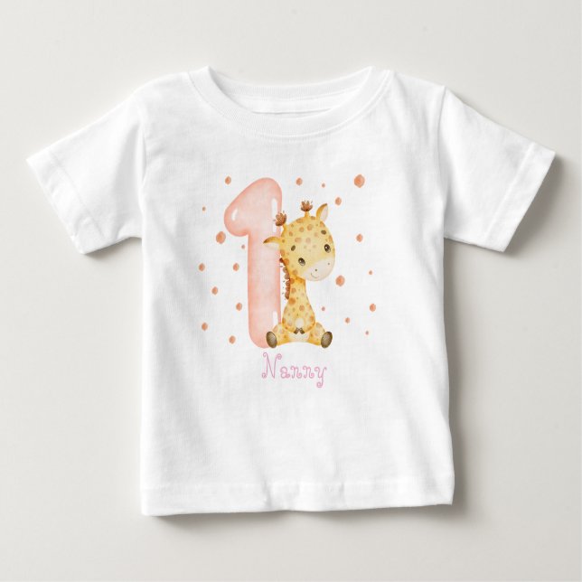 Sweet Baby Giraffe Girl First Birthday  Baby T-Shirt (Front)