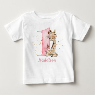 Sweet Baby Giraffe Girl First Birthday T-Shirt