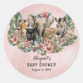 Sweet Baby Girl Animals Tropical Safari Shower Classic Round Sticker (Front)