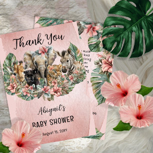Sweet Baby Girl Animals Tropical Safari  Thank You Card