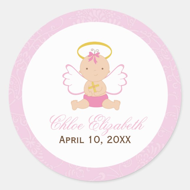 Sweet Baby Girl Baptism Classic Round Sticker (Front)