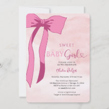 Sweet Baby Girl Blush Pink Bow Baby Shower 
