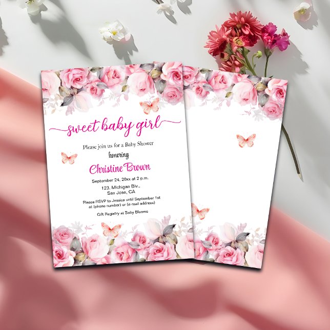 Sweet Baby Girl Blush Roses Baby Shower Invitation (Creator Uploaded)