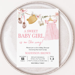 Sweet Baby Girl Boho Clothes Baby Shower Invitation