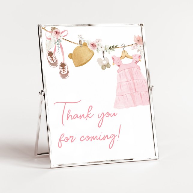Sweet Baby Girl Boho Clothes Thank you Card Poster (Sweet Baby Girl Boho Clothes Baby Shower Thank you for Coming Sign)