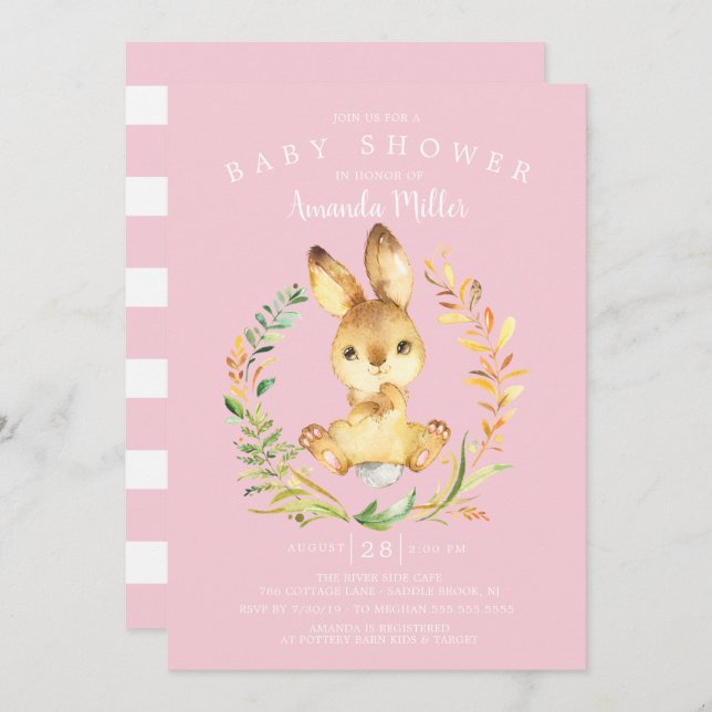 Sweet Baby Girl Bunny Baby Shower Invitation (Front/Back)
