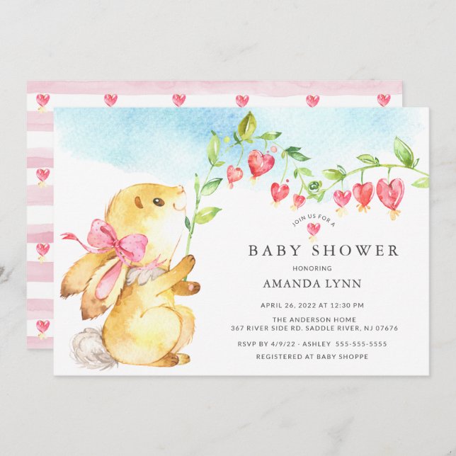 Sweet Baby Girl Bunny Baby Shower Invitation (Front/Back)