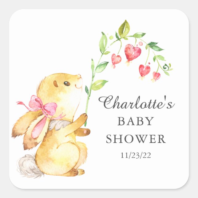 Sweet Baby Girl Bunny Baby Shower Square Sticker (Front)