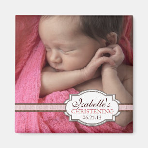 Sweet Baby Girl Christening Brown & Pink Photo Magnet