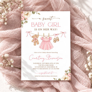 Sweet Baby Girl Clothesline Boho Baby Shower Invitation