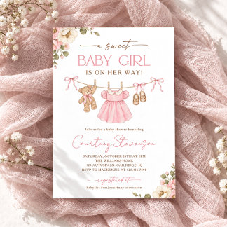 Sweet Baby Girl Clothesline Boho Baby Shower Invitation