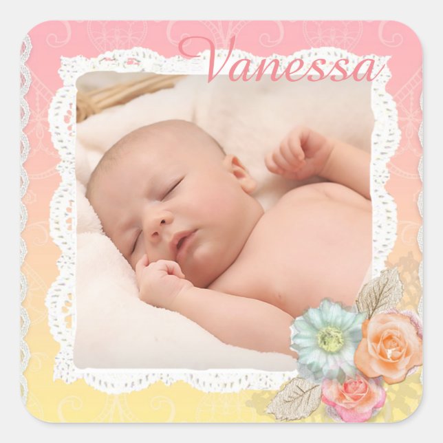 Sweet Baby Girl Coral Floral Sticker (Front)