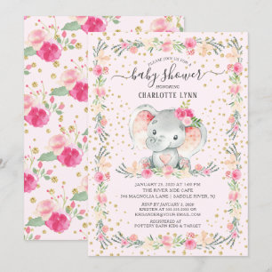 Sweet Baby Girl Elephant Baby Shower Invitation