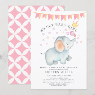 Sweet Baby Girl Elephant Baby Shower Invitation