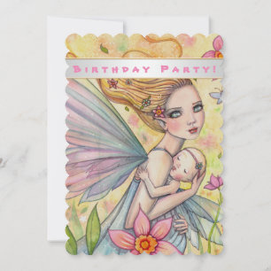 Sweet Baby Girl Fairy First Birthday Party Invitation