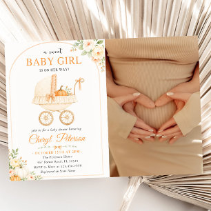 Sweet Baby Girl Fall Pumpkin Baby Shower Photo Invitation